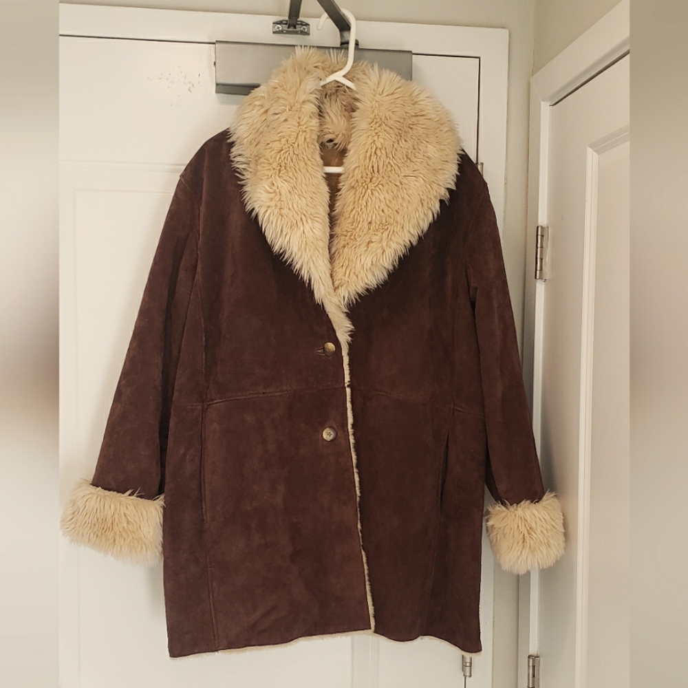 Wilson Suede Leather Fux Fur 1970s Style XXL Womens Boho Hippie
